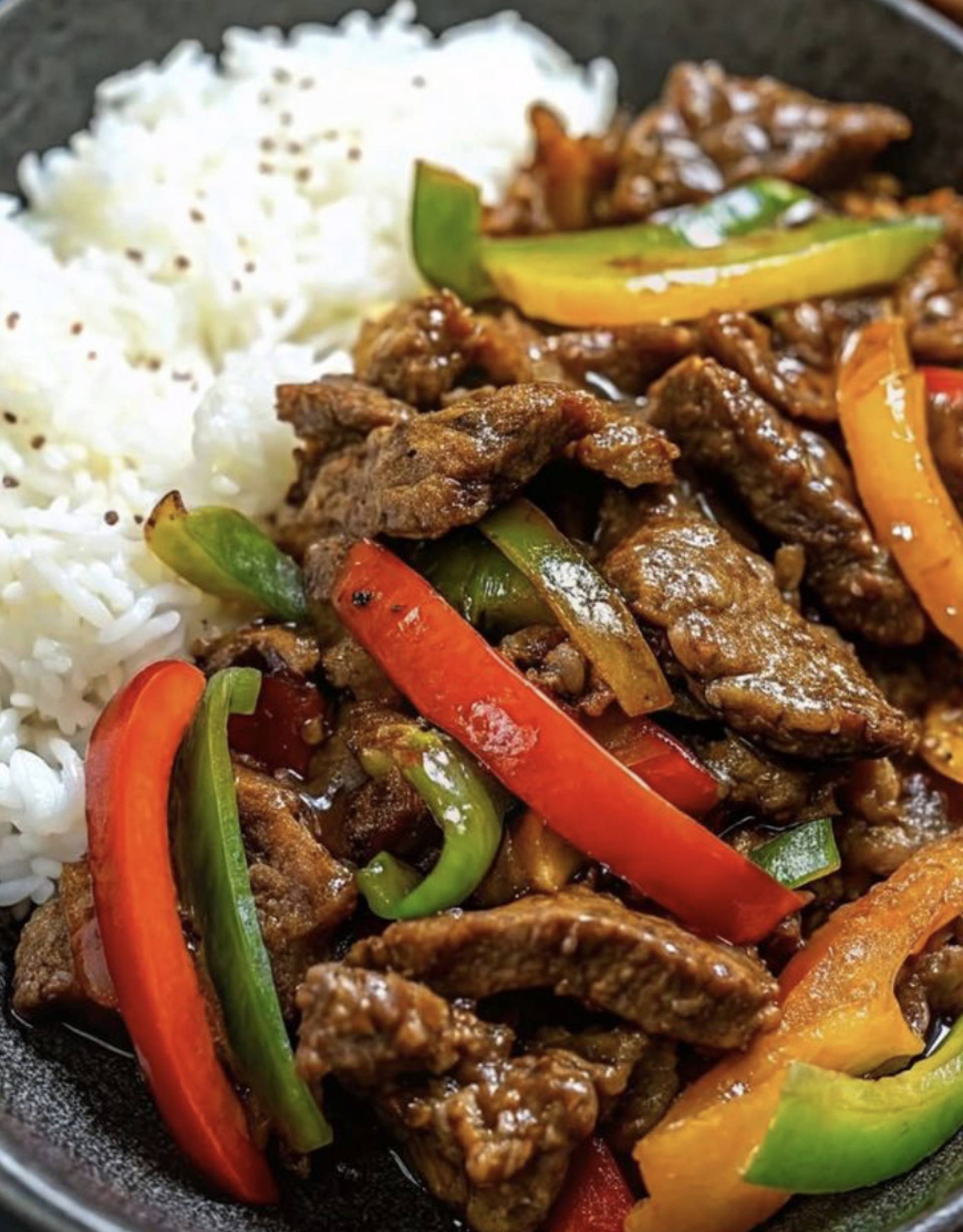 #4 Stir fry churrasco & rice and corn